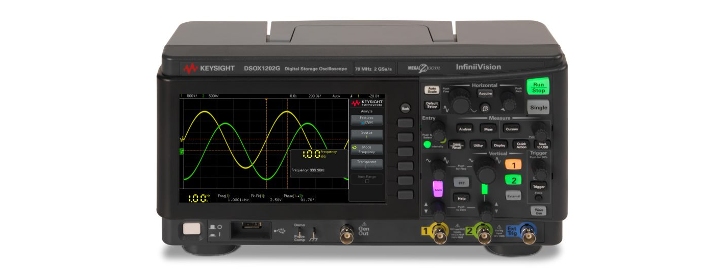 DSOX1202G 示波器：70/100/200 MHz，2 個(gè)模擬通道，內(nèi)置波形發(fā)生器